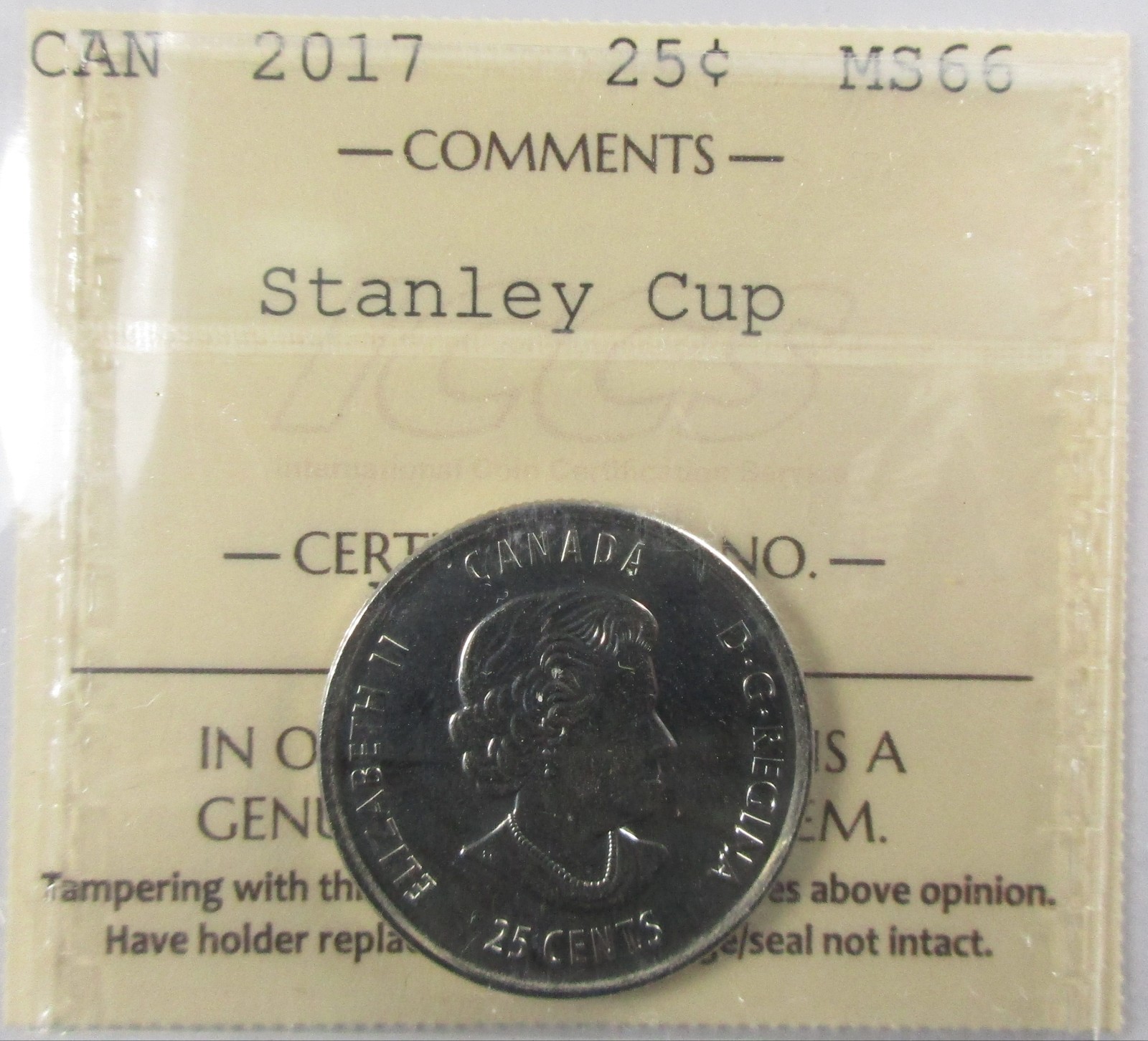 2017 Canada Twenty-Five Cent - Stanley Cup 125 Years - ICCS MS-66