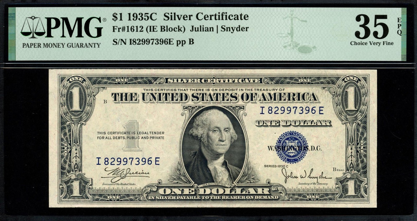 1935C $1 Silver Certificate I-E Block - PMG Choice Very Fine VF 35 EPQ - Fr 1612