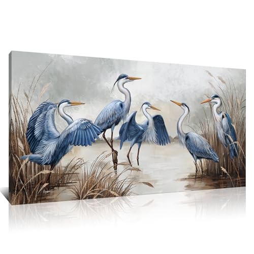  Blue Heron Canvas Wall Art Sea Bird Picture Wild Bird Canvas Art Coastal 
