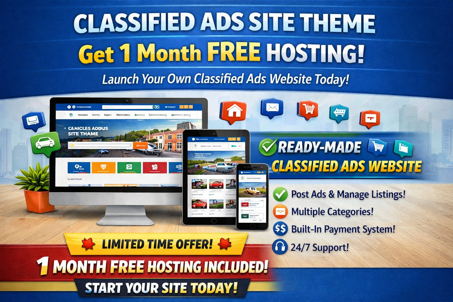 Ready-to-Run Classifieds Site Bundle: Includes Free Hosting & Streaming Service