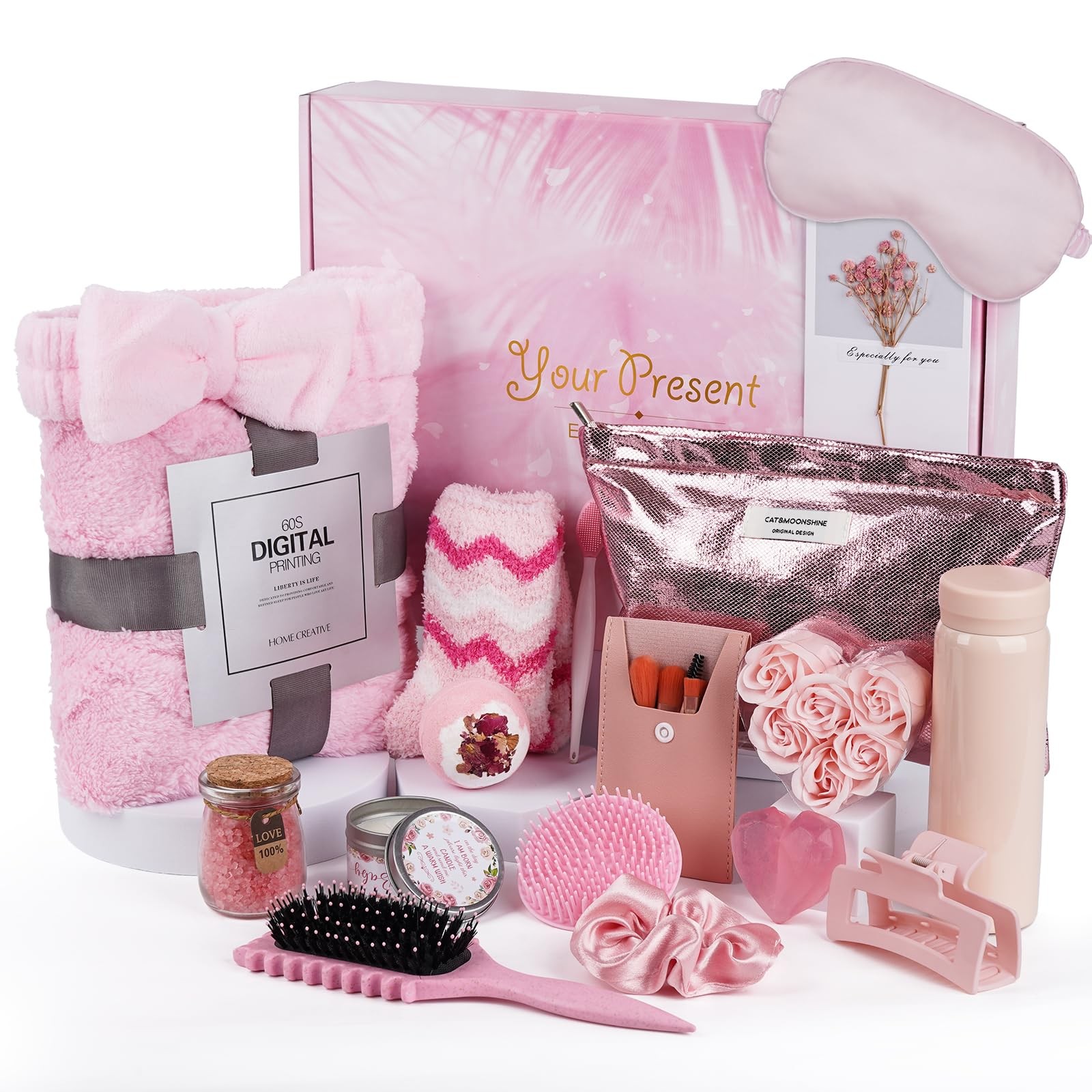 Birthday Gifts for Women, 18PCS Relaxing Spa Gift Basket Self Medium, Pink 