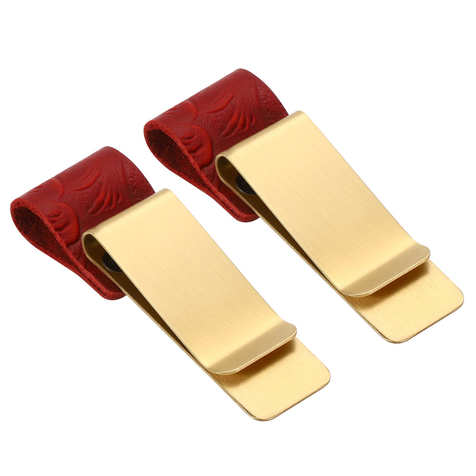 2pcs Metal Pencil Circle Clip with Carved Leather Red Sleeve