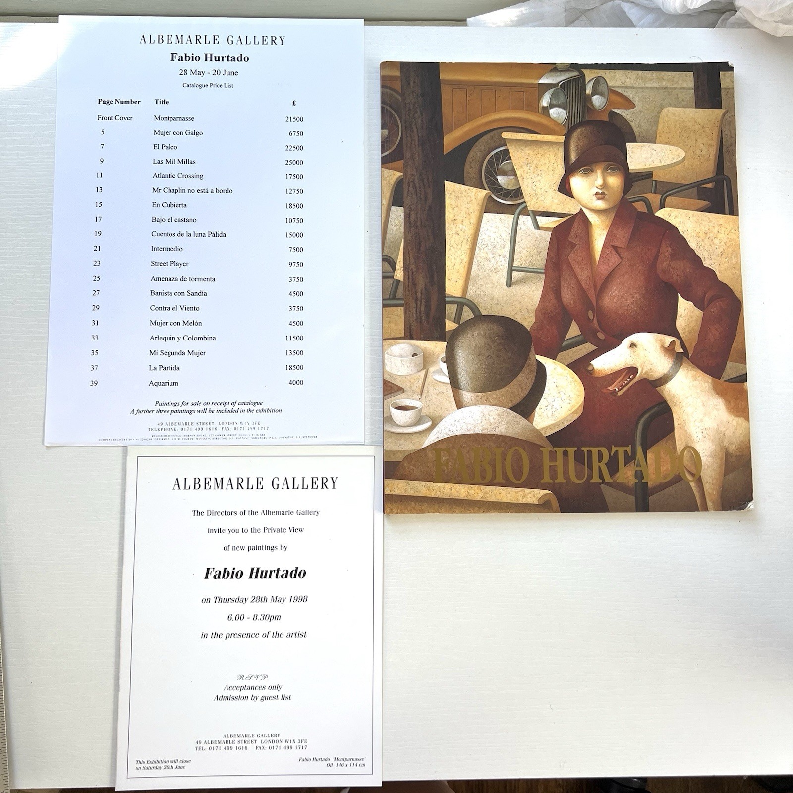 Fabio Hurtado Albemarle Gallery Exhibition Catalogue 1998 Invitation Price List
