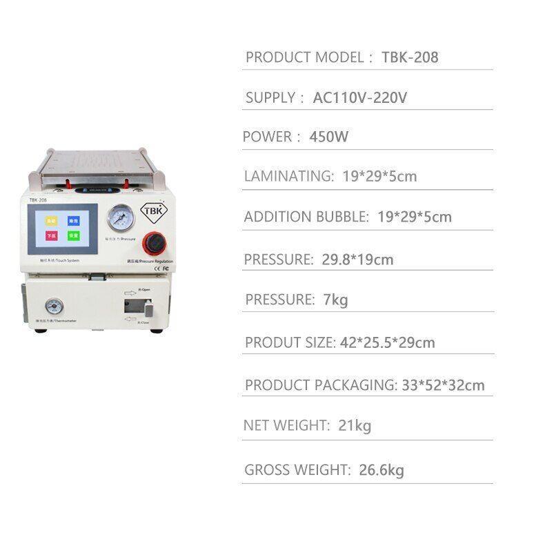 TBK-208 Laminating and Bubble-Removing Machine LCD Repair 3-in-1 Vacuum For
