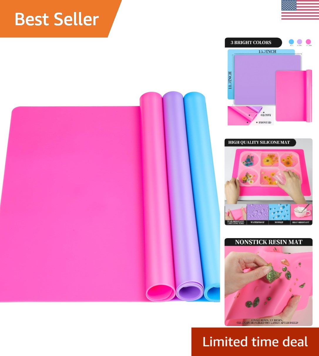 Colorful Silicone Mats for DIY Crafts - 3 PCS, 15.7"x11.7", Easy Clean & Store