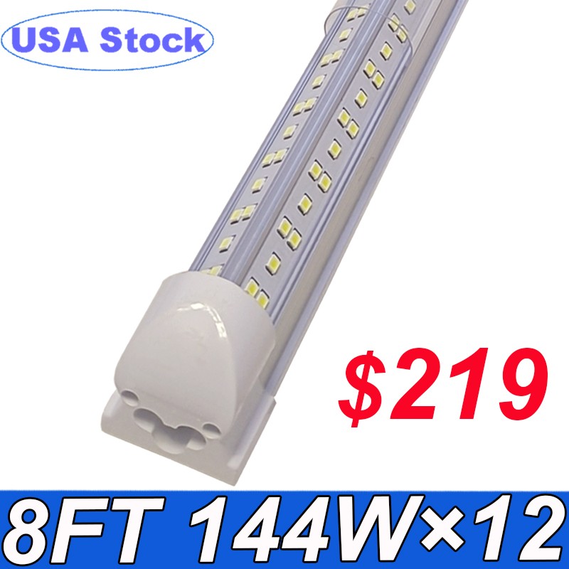 12Pcs 8 Foot LED Shop Lights 144W Fixture 8FT T8 LED Tube Light 8' Garage Light