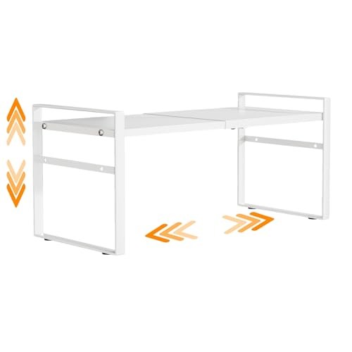 Expandable Cabinet Shelf Organizer Riser for Kitchen Pantry Cupboard White