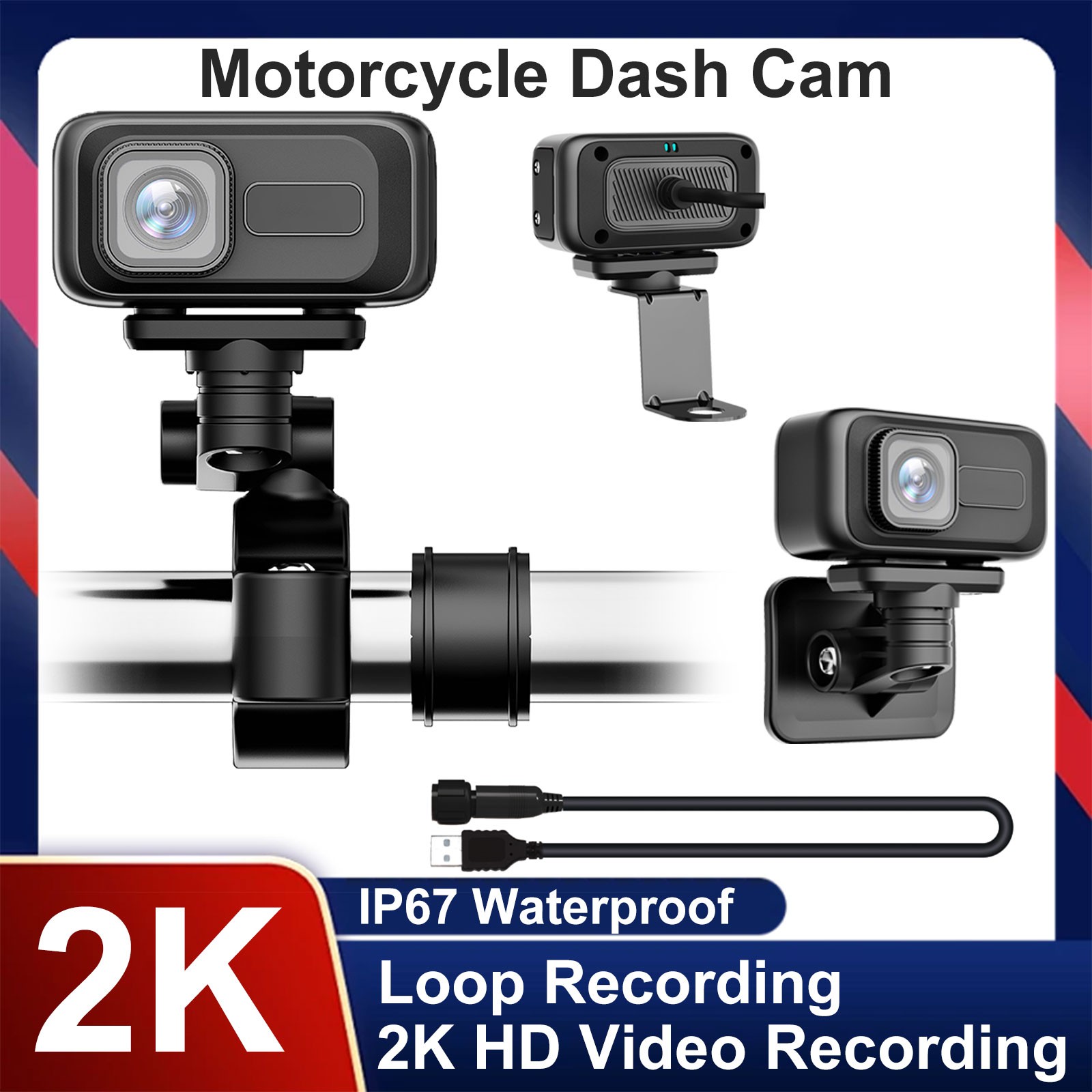 2K HD Motorcycle Dash Cam Bicycle Recorder 140° Wide Angle WiFi APP 64GB SD Card
