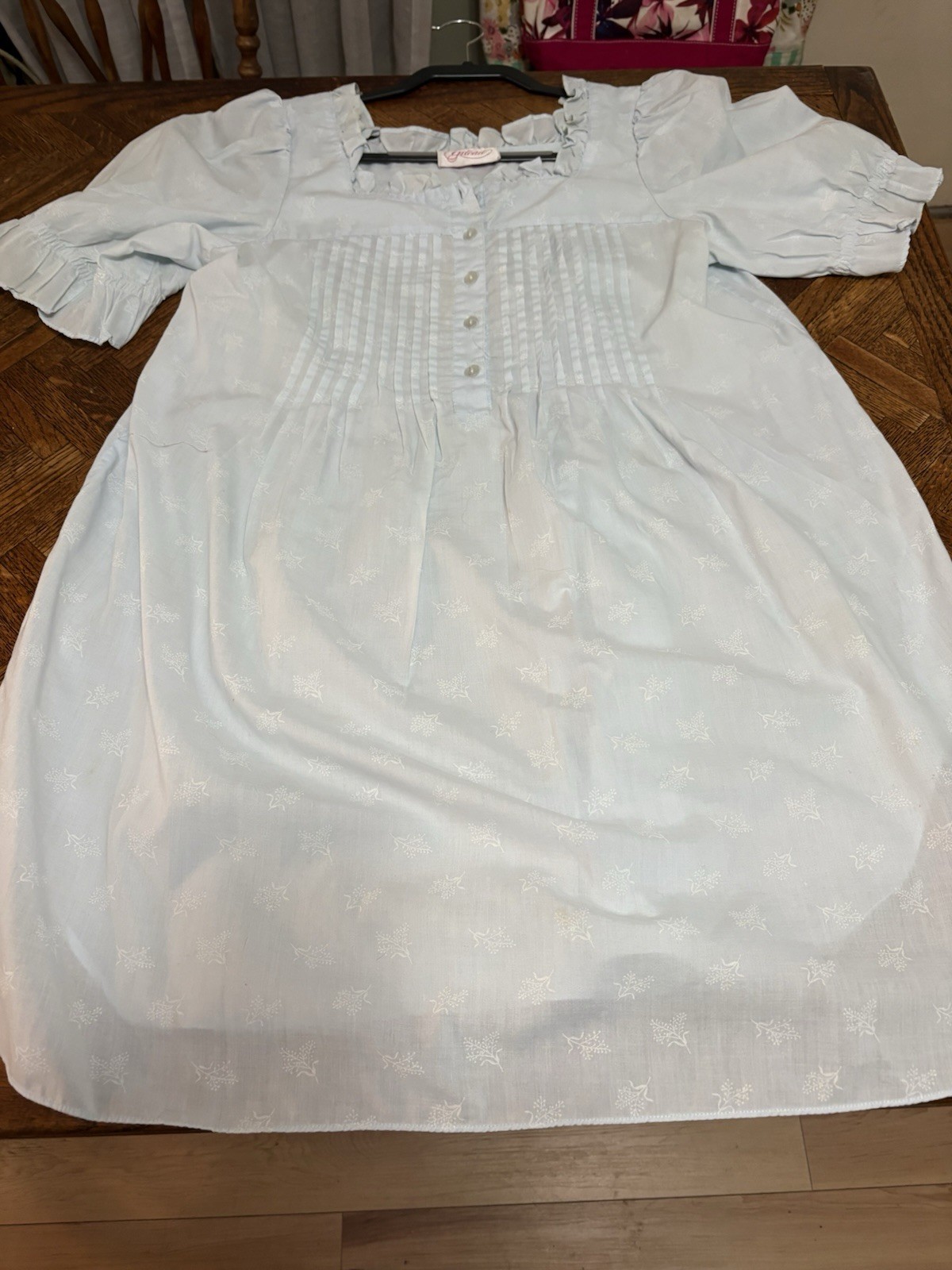 Gilead  Vtg Baby Doll Short Night Gown Sz M Baby Blue Untuck Ruffles