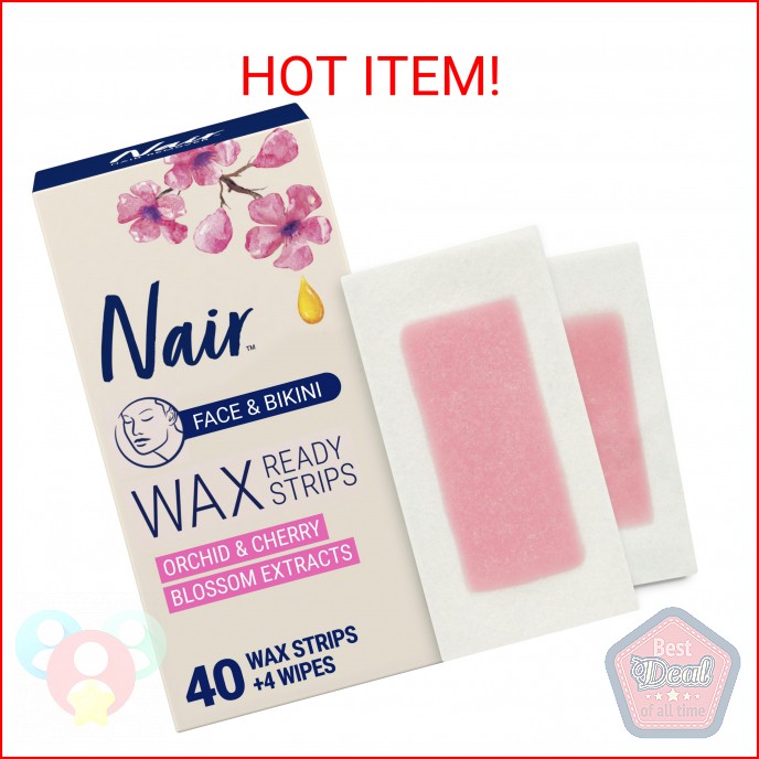 Nair Hair Remover Wax Ready Strips, Face and Bikini Hair Removal Wax Strips, Orc