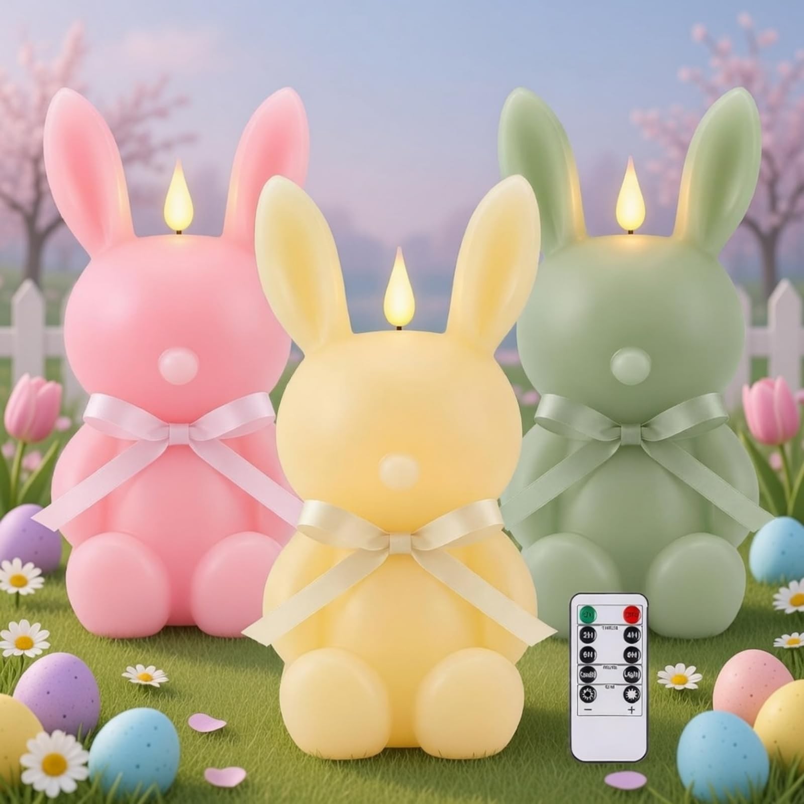 3 Pcs Large Easter Bunny Flameless Candle 8 Inch Battery Operated Candles with 