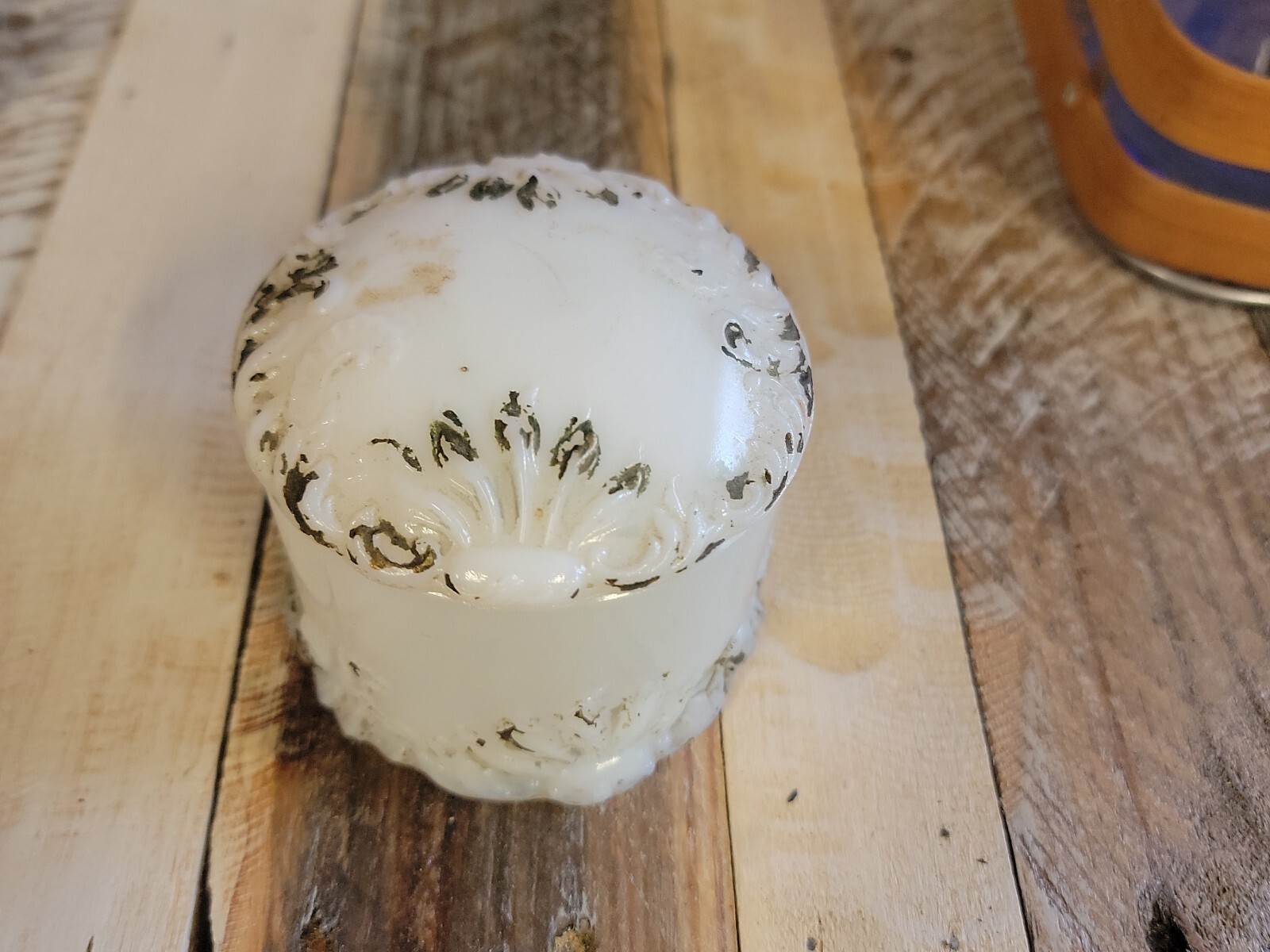 Antique Victorian Milk Glass Vanity Dresser Jar with Lid Trinket