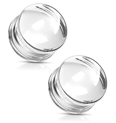  - Clear Glass Double Flared Concave Saddle Plugs, Sold as a Pair 12mm (1/2")