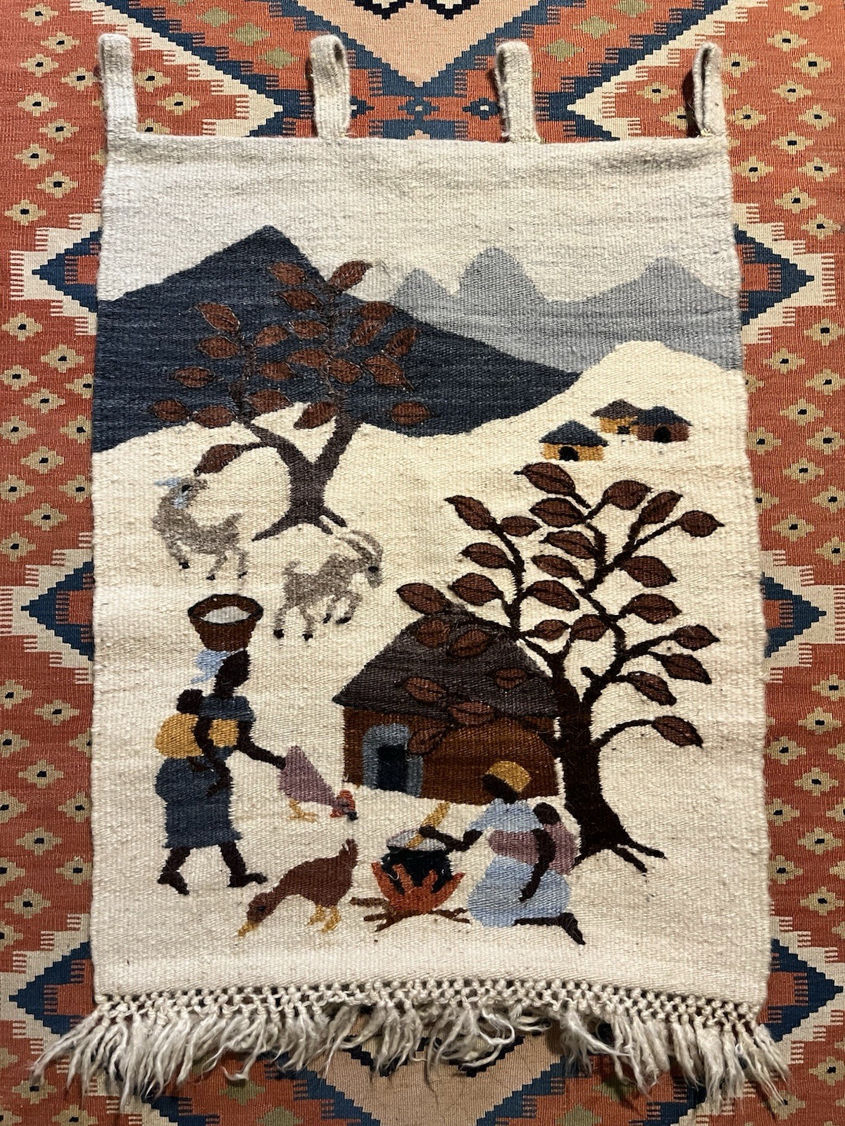 Vintage Setsoto Wool African Wall Hanging Tapestries Trad RARE Mid Century 60’s