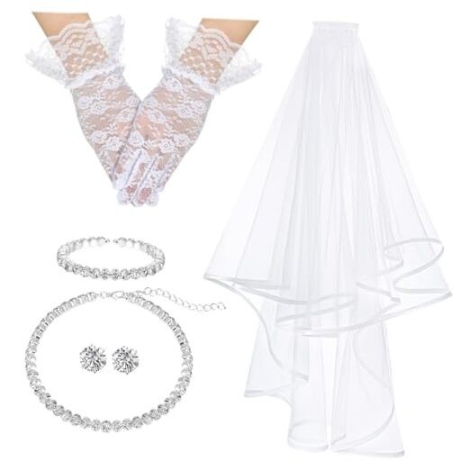  5pcs First Communion Costume Accessories Set Lace Gloves with White Modern