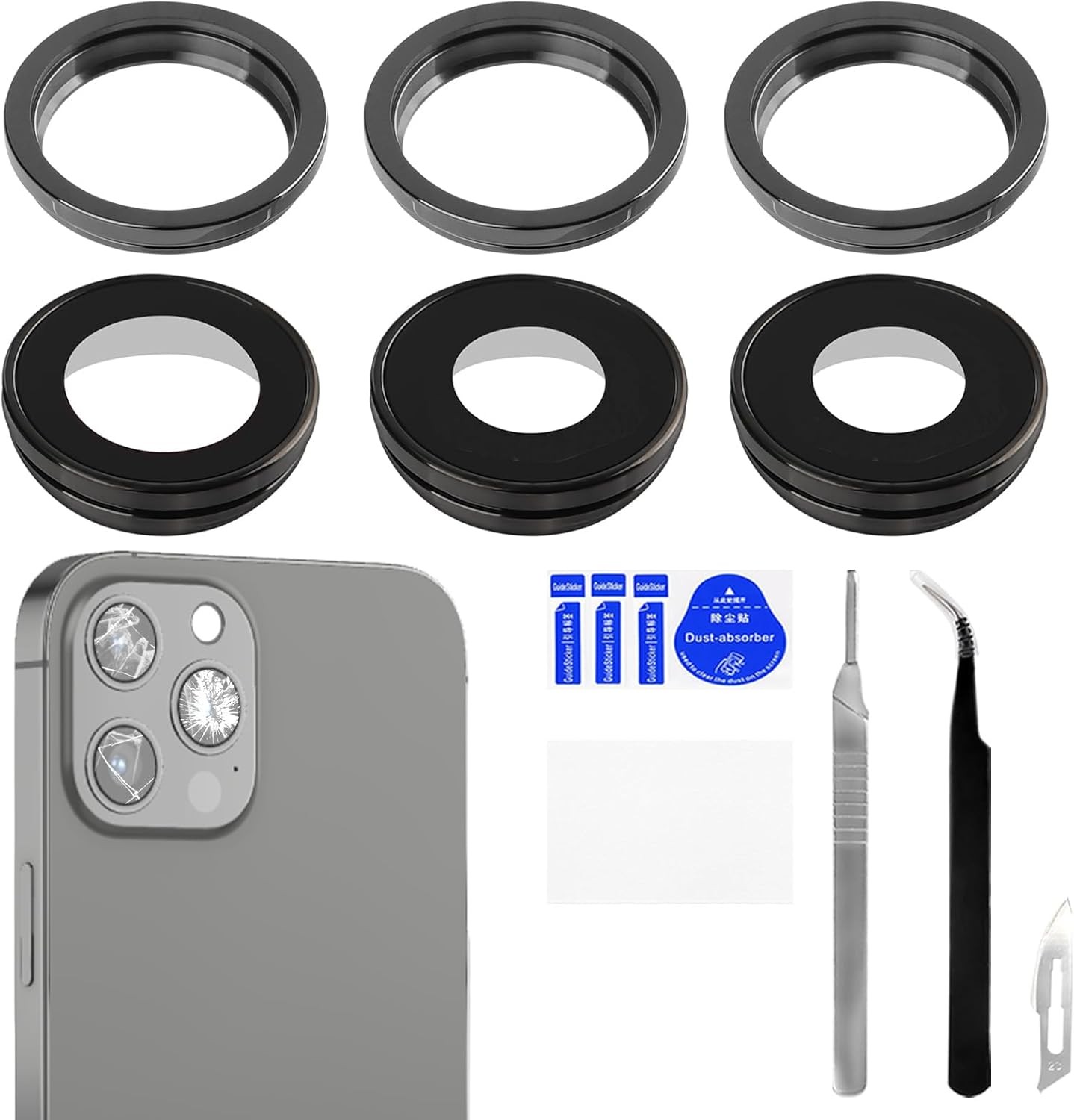 For iPhone 12 Pro Max Camera Lens Glass with Frame Replacement Rear Camera Back