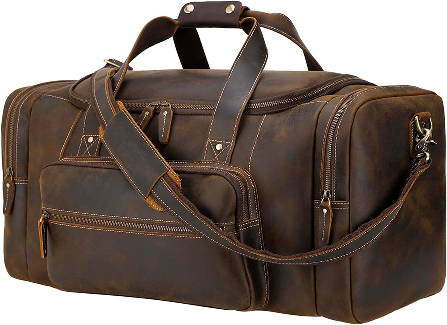 Polare 23" Full Grain Cowhide Leather Gym Duffle Weekender Overnight Travel Duff
