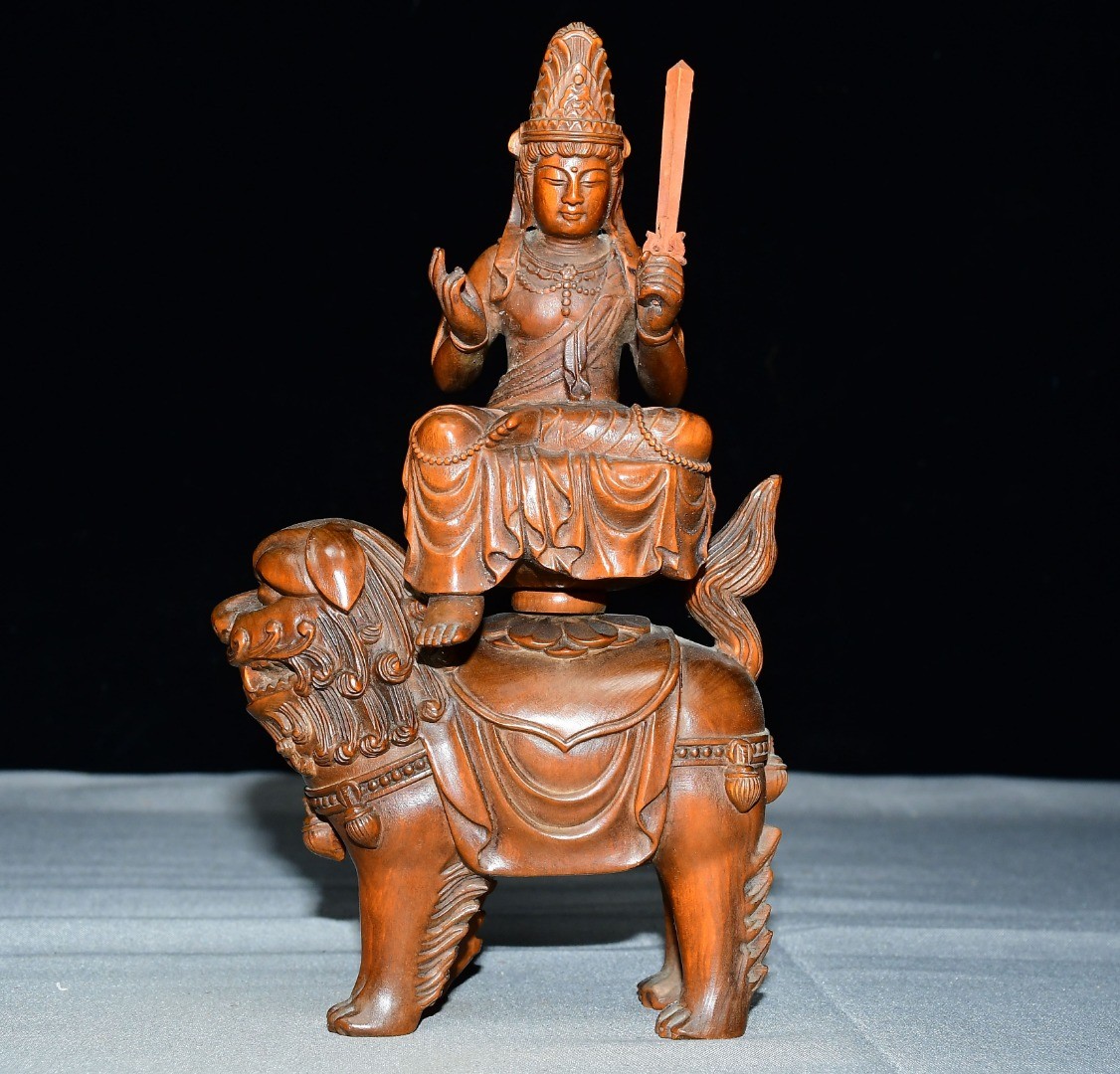 Exquisite Small Leaf Boxwood Manjusri Bodhisattva Ornament