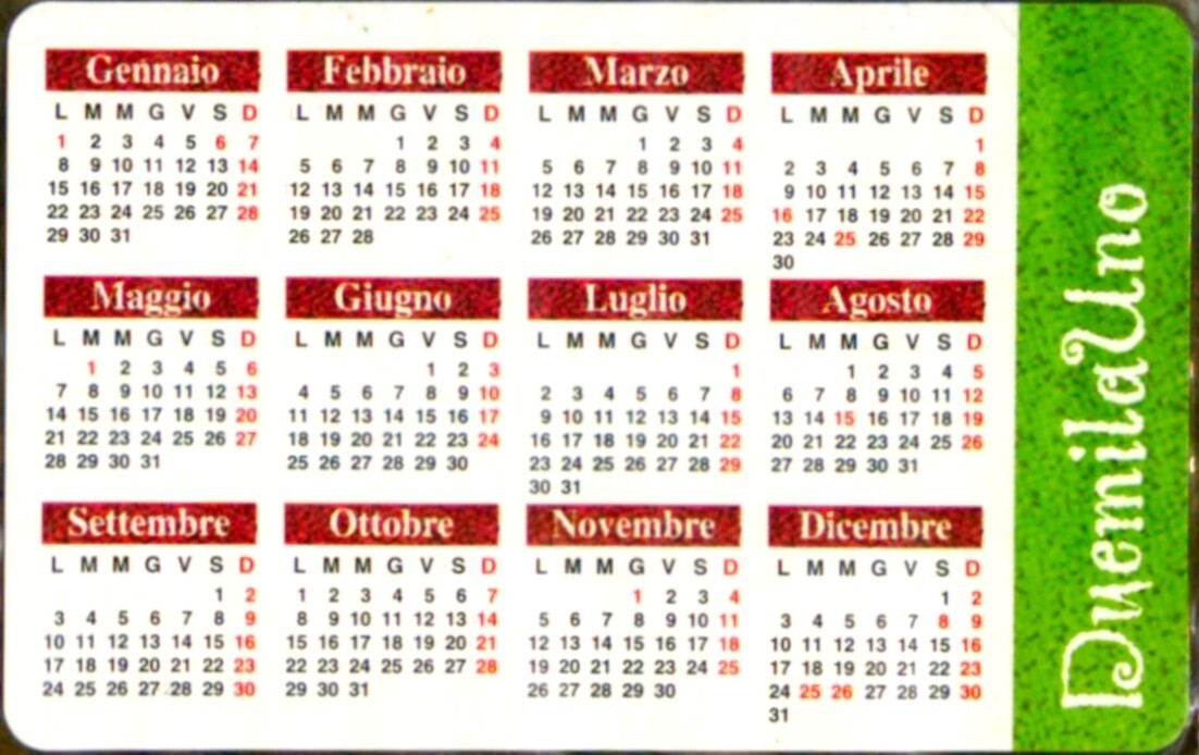 G 1292 C&C 3423 New Magnetic Phone Card Calendar 2001