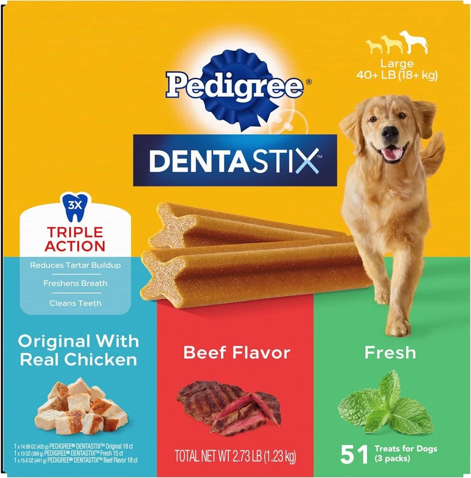 Pedigree Dentastix Large Breed Dog Treats, Original, Beef & Fresh Flavor, 2.73 l