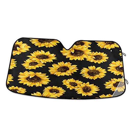  Car Windshield Sunshade Sunflower Pattern, Blocks Sun Visor Protector Black