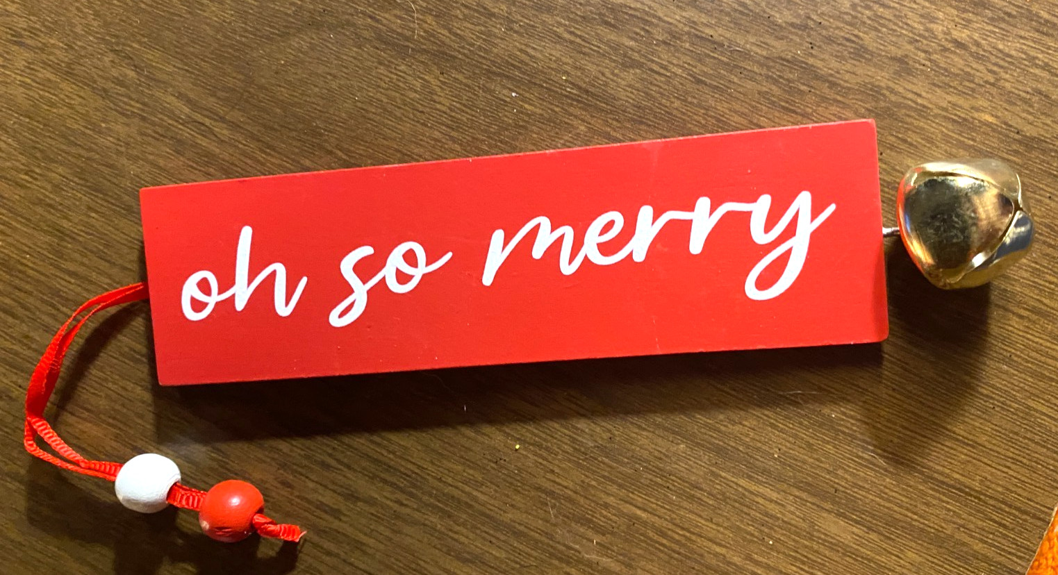 Vintage Wood OH SO MERRY w Bell Christmas Ornament 6.5"