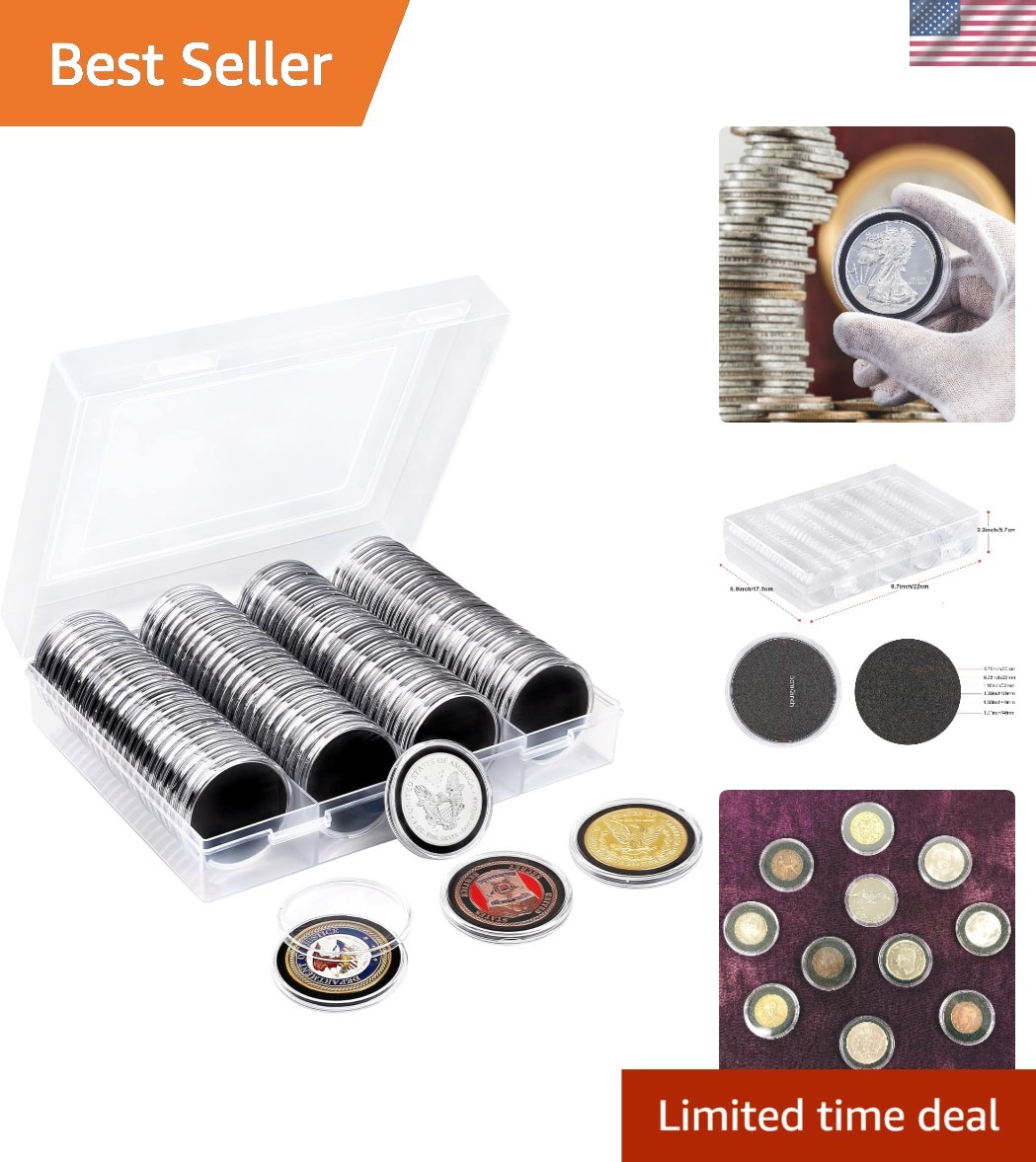 Sleek Coin Collection Case – 100pcs High-Quality Plastic Holders with Gaskets