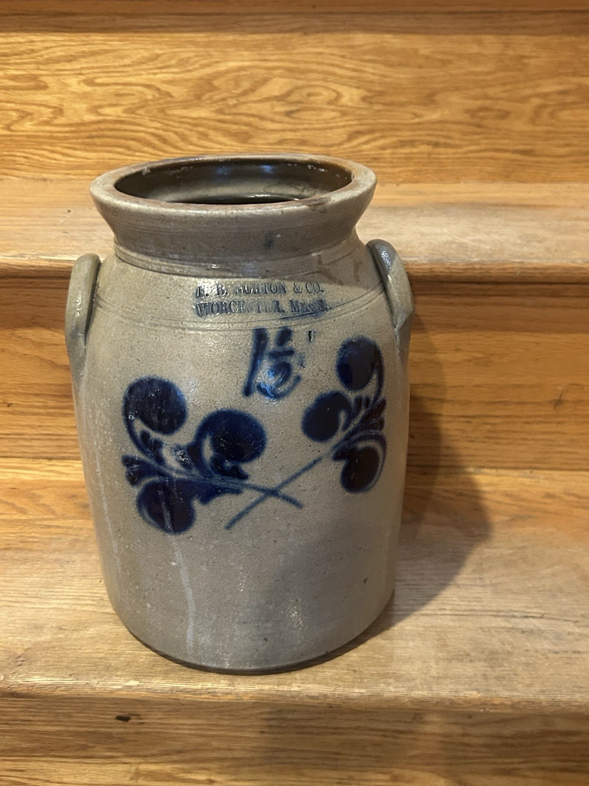 1 1/2 Gal Signed Norton Blue Decorated Stoneware Crock Great Dark Blue