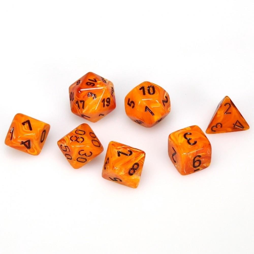 Polyhedral Dice - 7D Vortex Orange/Black Set - Chessex