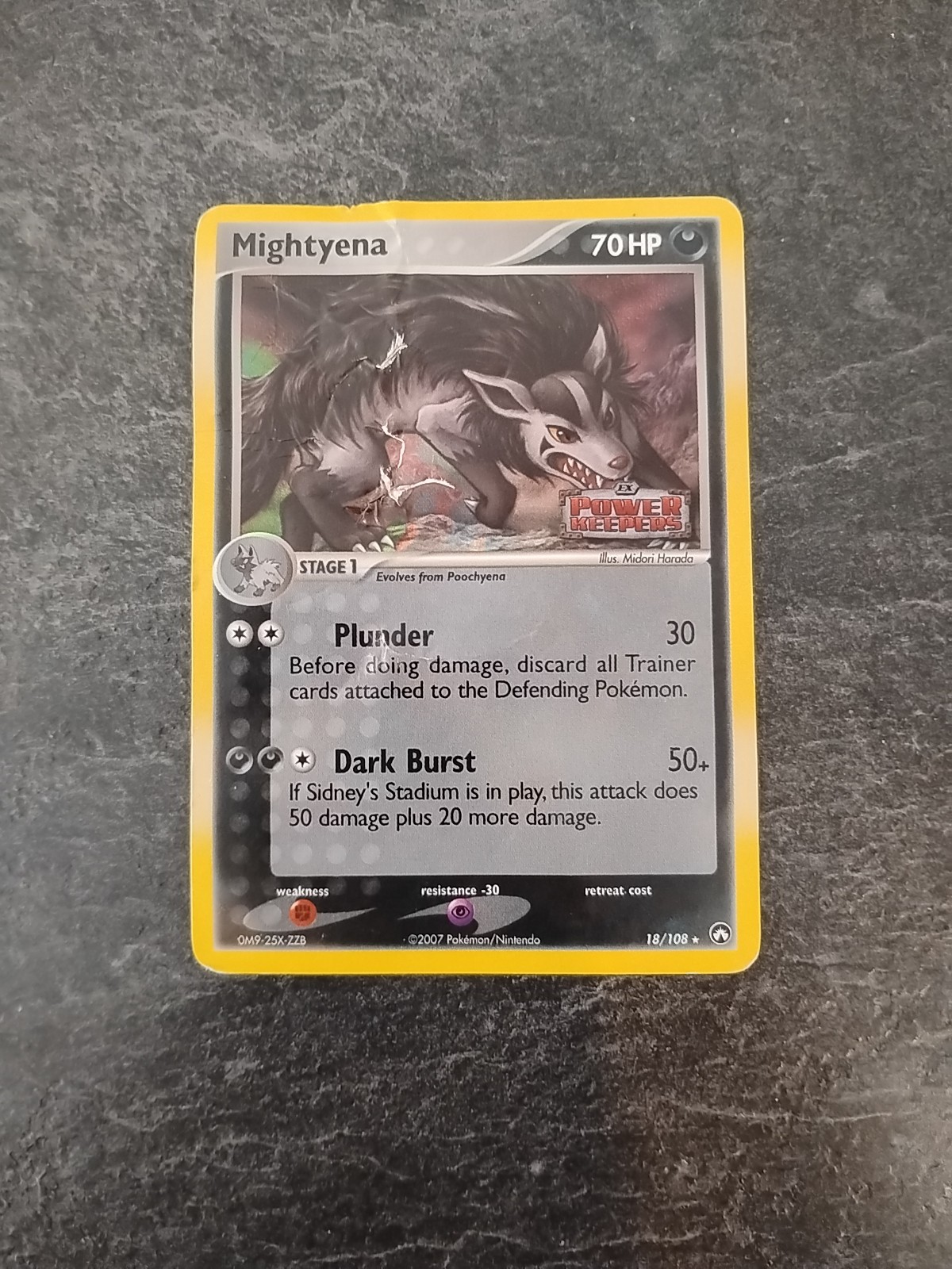 Mightyena Stamped Reverse Holo 18/108 EX Power Keepers Damaged