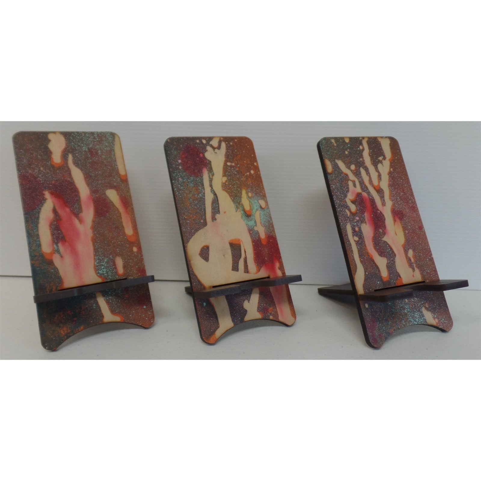 Laser Enzo Designs 3 Wood Cell Phone Desk Table Stand Multi Reds 7"x3.5" USA C04