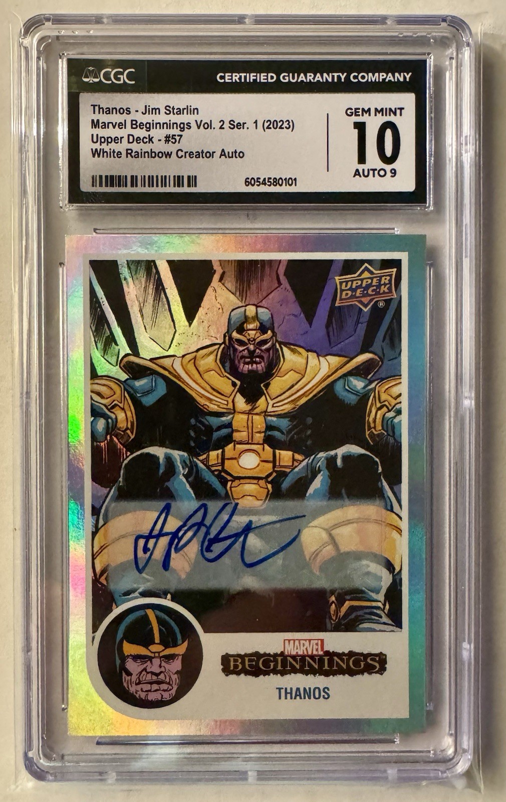 Thanos Jim Starlin White Rainbow 6/10 Marvel Upper Deck CGC 10 Gem Mint Auto 9