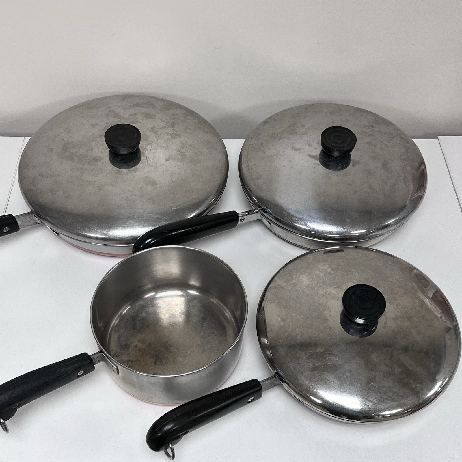 Vintage Revere Ware Copper Bottom 7 Piece Cookware Set USA Pans with Lids