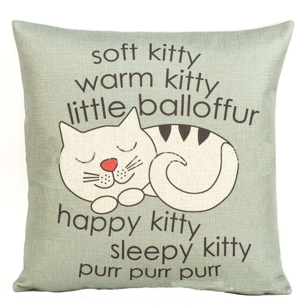 Happy Sleepy Kitty Print Cat Pillow Cushions Cover Throw Pillow Cover For Sof...