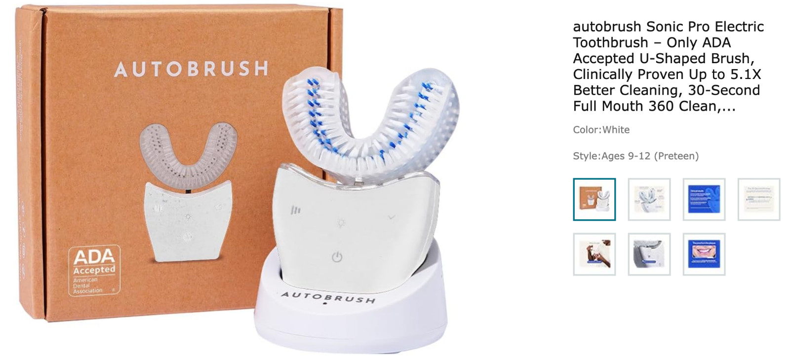 Autobrush Sonic Electric Toothbrush LED Light Timer Silicone Nylon Bristles