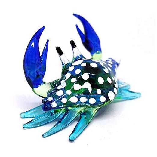 ZOOCRAFT Glass Animals Crab Figurine Blue Hand Blown Painted Art Miniature 