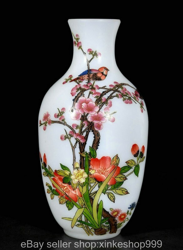 7.6" Old Chinese Yongzheng Marked Pastel Porcelain Flower bird Bottle Vase