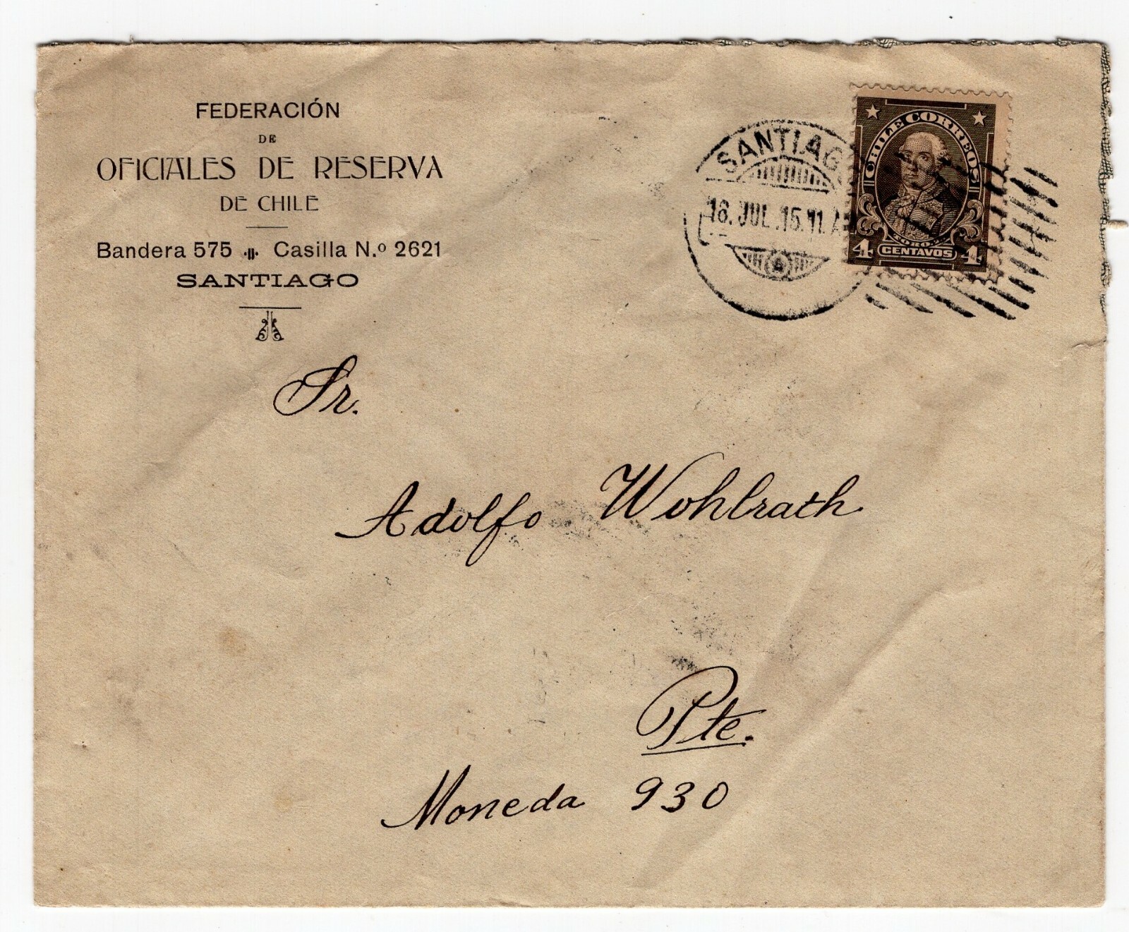 CHILE 1911 Advertising  "OFICIALES DE RESERVA" Santiago