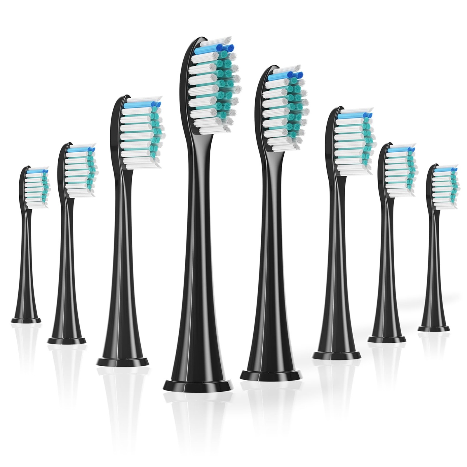 BUKURII Replacement Brush Heads Compatible with 8 Count (Pack of 1), Black 
