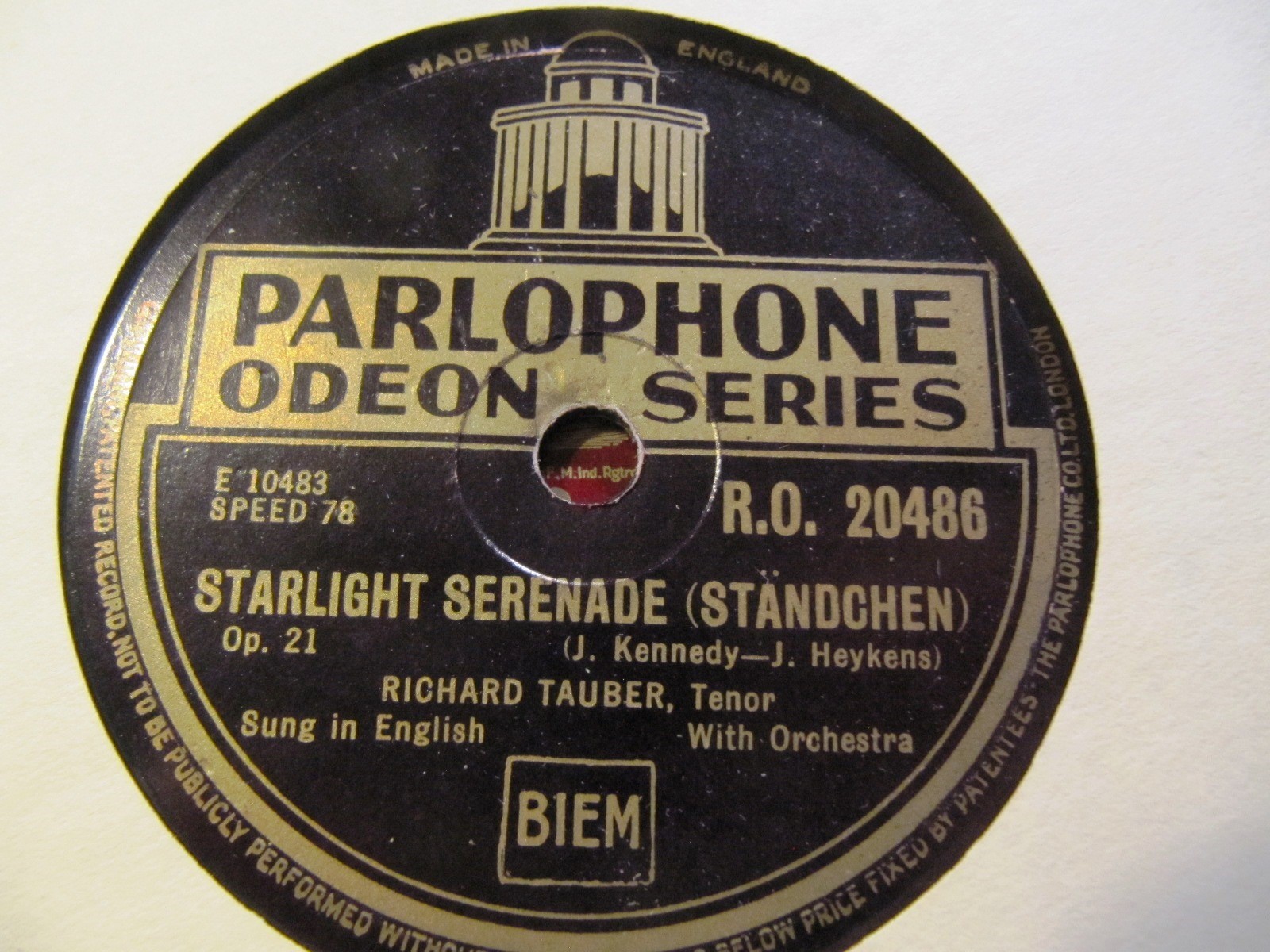 1940 RICHARD TAUBER tenor I'll Walk Beside You STARLIGHT SERENADE Odeon RO-20486