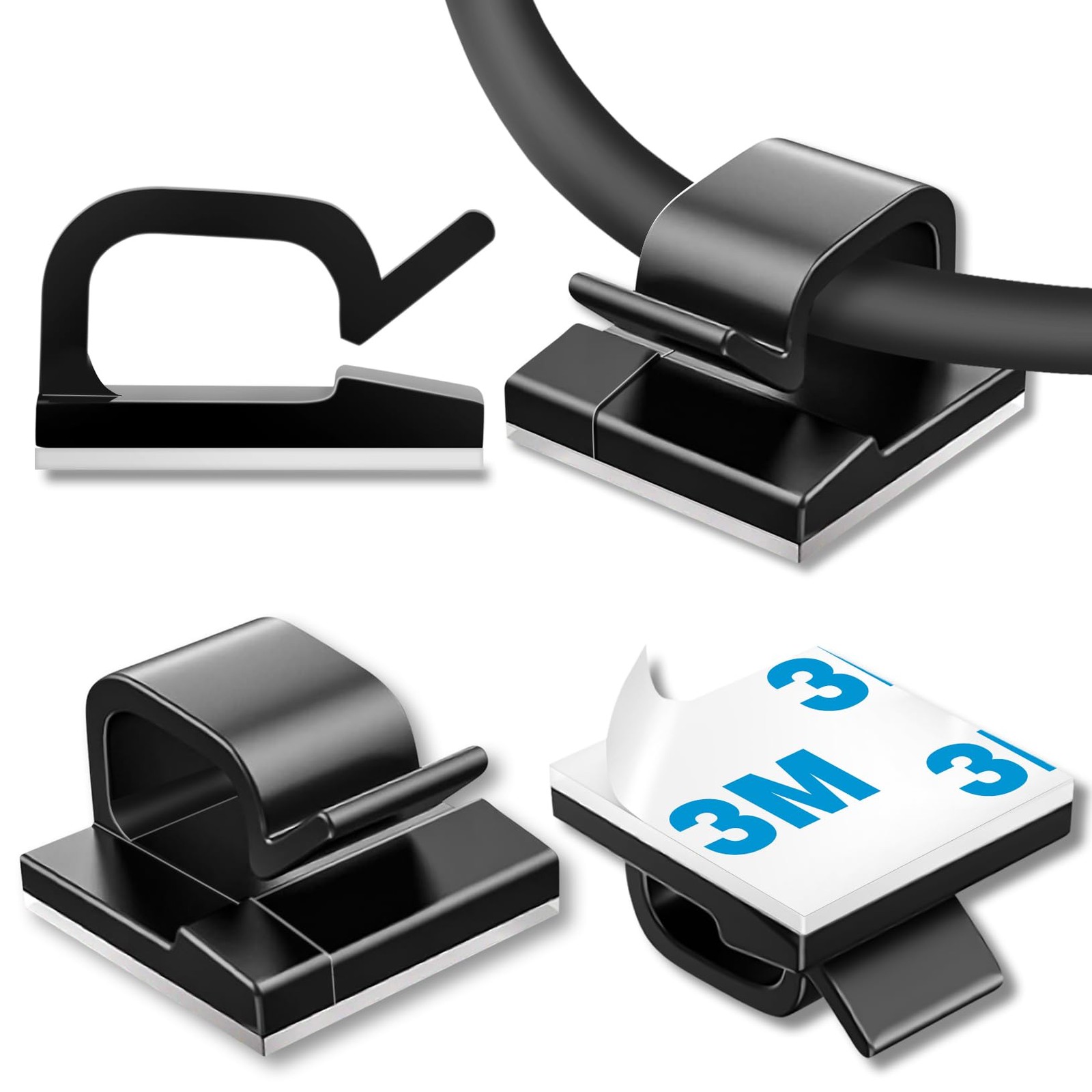 100 Pcs Cable Clips, Adhesive Organizer Cord 100PCS-Standard, Black 