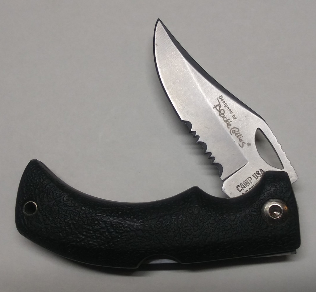 CAMP USA "Blackie Collins" 440 Stainless Folding Combo Edge Blade Pocket Knife