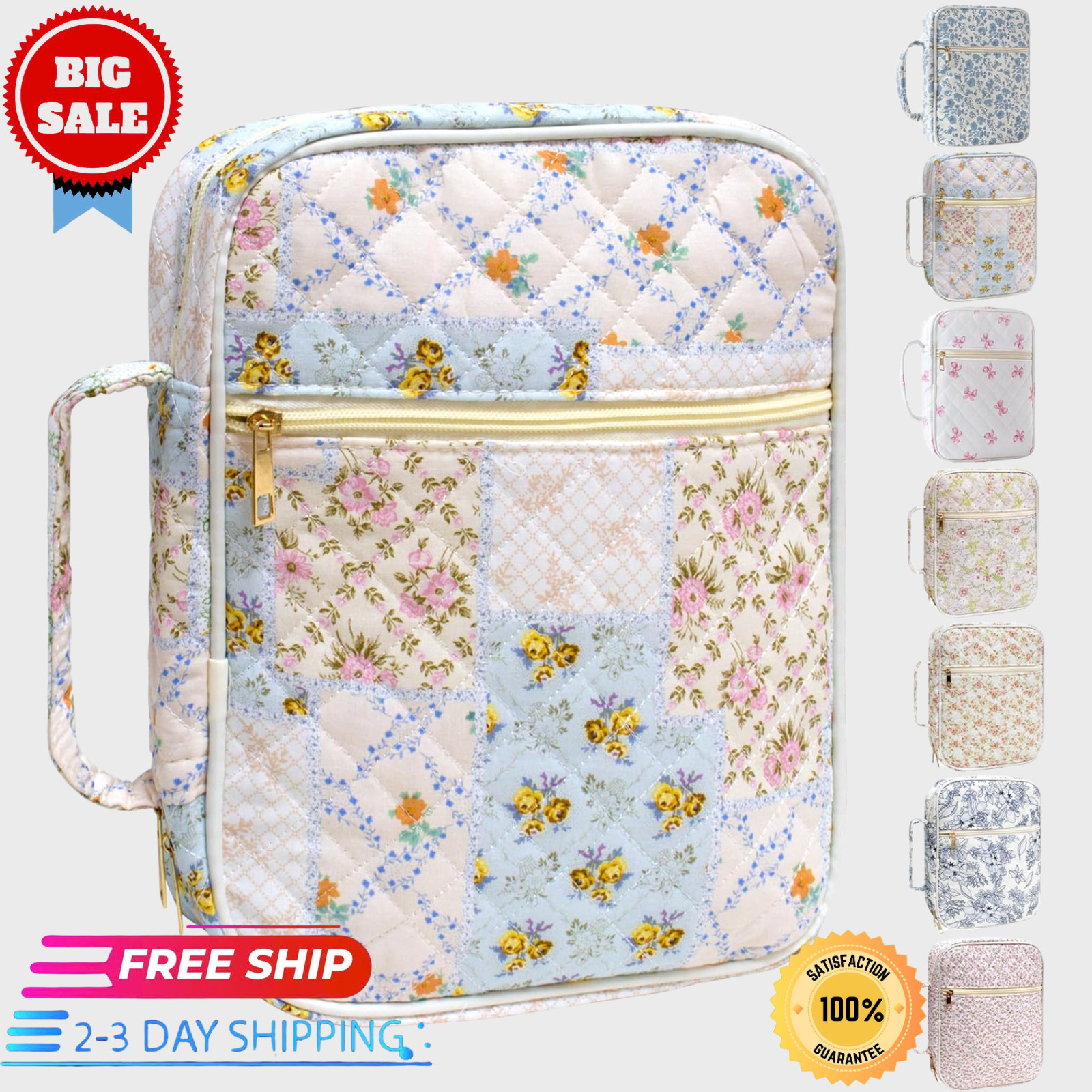 Bible Cover for Women Quilted Case with Handle Carrying Case Study Supplies