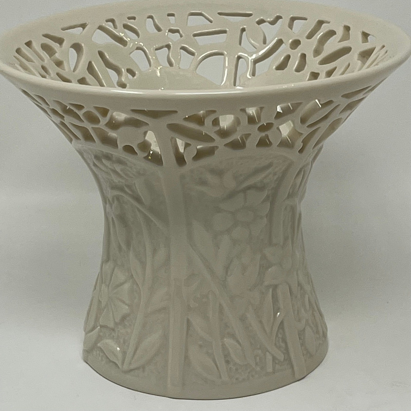 Lenox Vase Jasmine 5" Ivory Floral Embossed Openwork Candle Holder Bone China