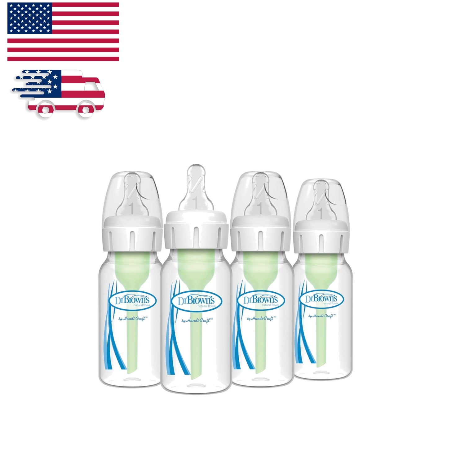 4 Pack Dr. Brown's 4oz Baby Bottles with Slow Flow Nipples for Colic Relief