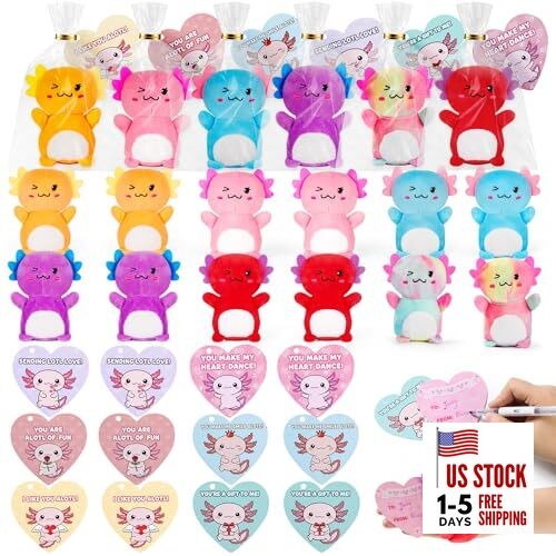 12Pcs Valentines Day Gifts for Kids,Valentines Day Cards with Axolotol Stuffed 