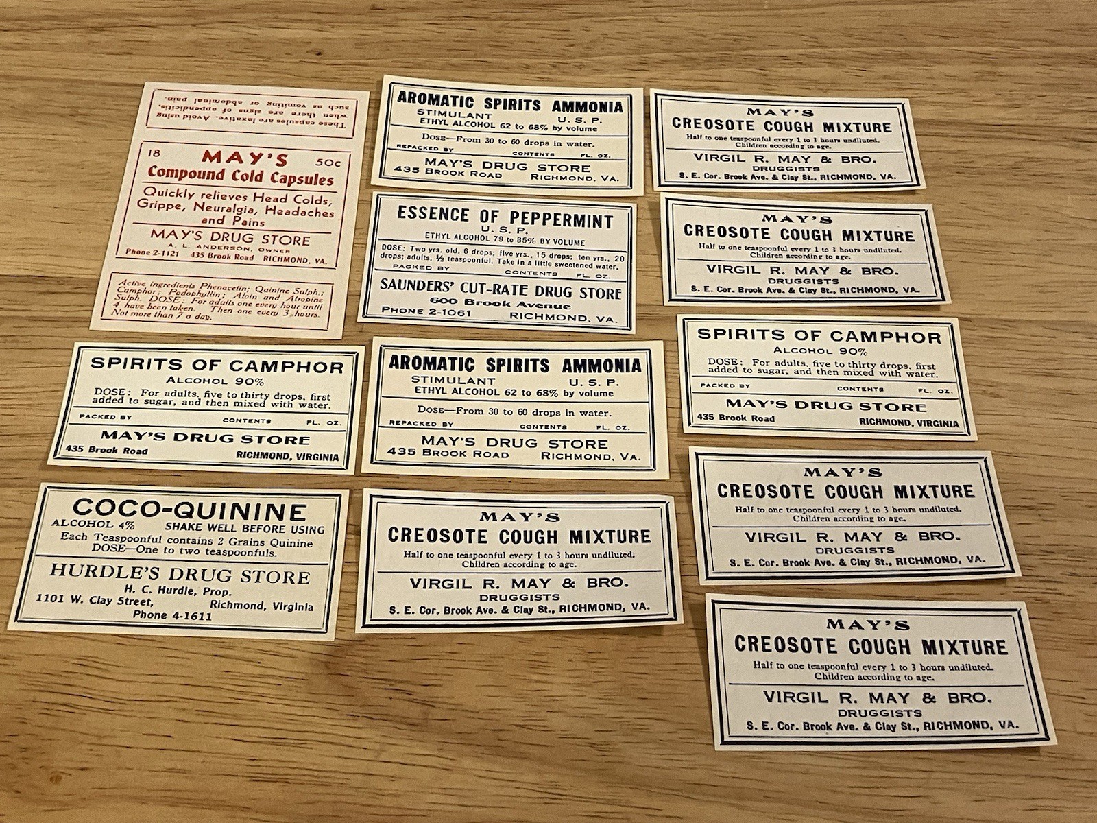 Lot of 12 Pharmaceutical Vintage Antique Medicine Drug Medical Labels Richmond