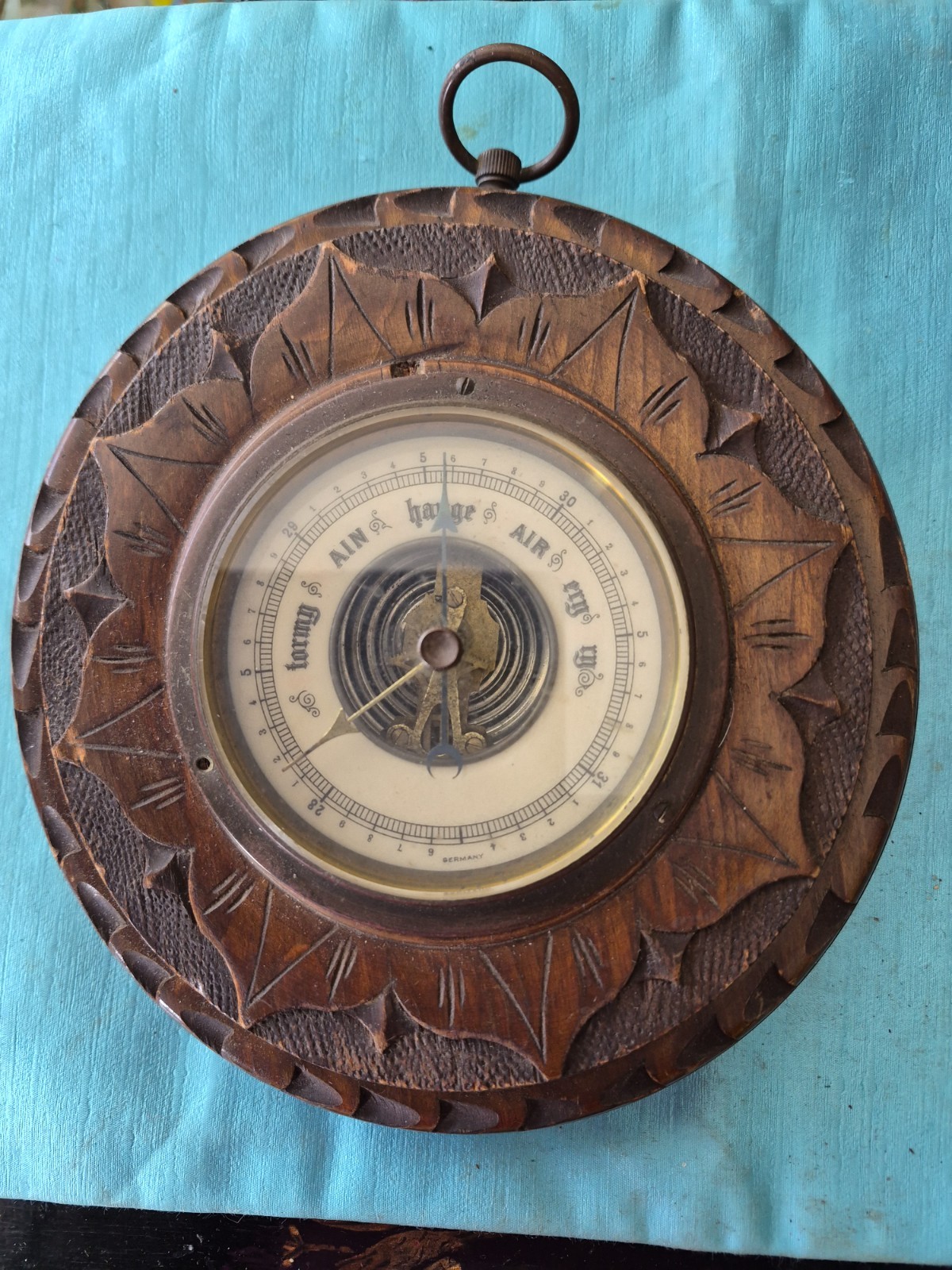 Antique German Oak Or Black Forest Wood Wall Barometer 8"