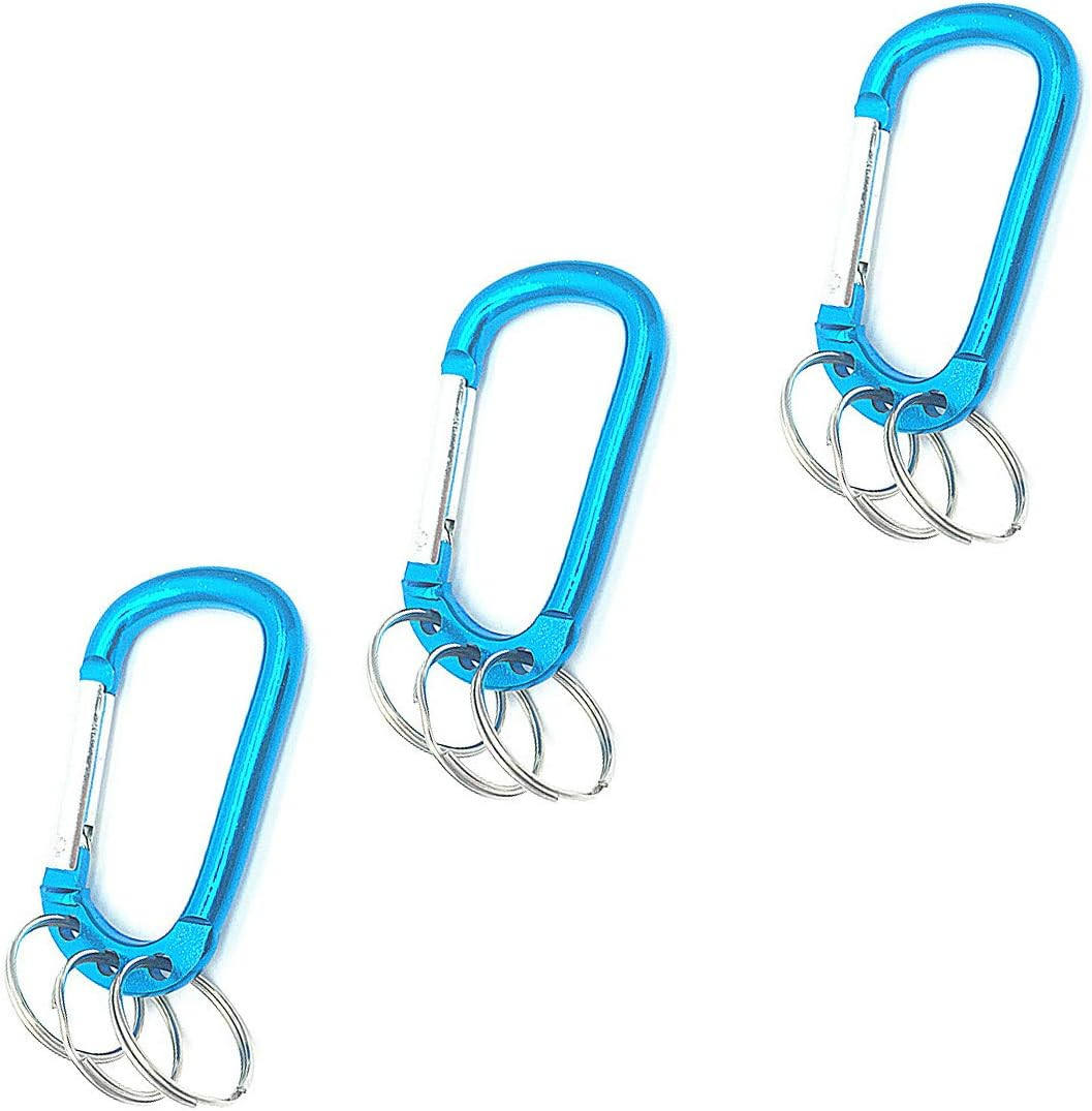 Blue Tone Multifunction Keychain Carabiners with 3 Attached Split Rings Clip Hoo