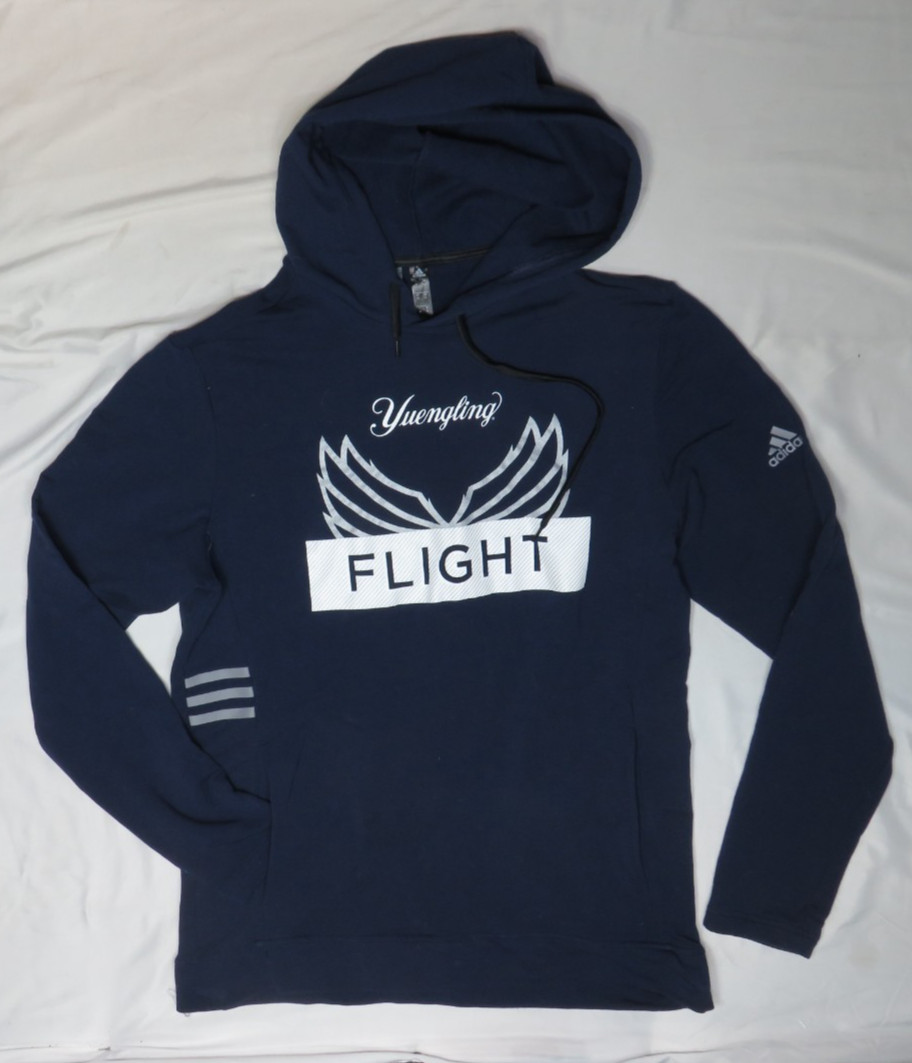 ADIDAS YUENGLING BEER FLIGHT MENS M NAVY BLUE TERRY LONG SLEEVE HOODIE STRETCH